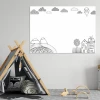Dry-erase board for kids with house design, perfect for a bright children\'s room with a tent in the background.