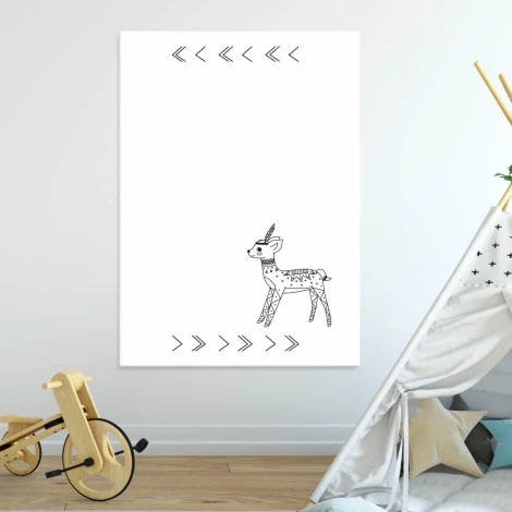 Dry-erase board for kids featuring a fawn design on a white background with simple outlines.