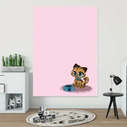 Dry-erase board for kids featuring a cat design, styled in a bright children\'s room with minimalist furniture.
