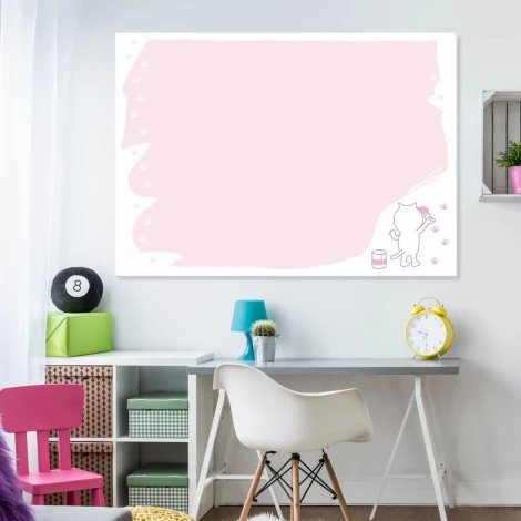 Dry-erase board for kids, cat design 321 - Office setup with light-colored walls and pastel furniture.