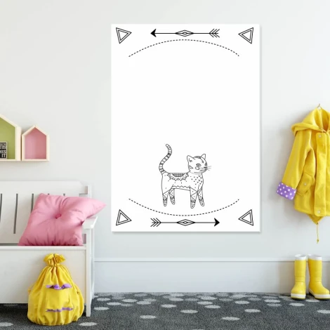 Dry-erase board for kids featuring a cat design with decorative arrows on a white background.