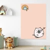 Dry-erase board for kids featuring a cat and bird design on a peach background.