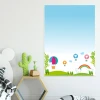 Dry-erase board for kids with a landscape design featuring balloons, clouds, a rainbow, and trees against a sky backdrop.