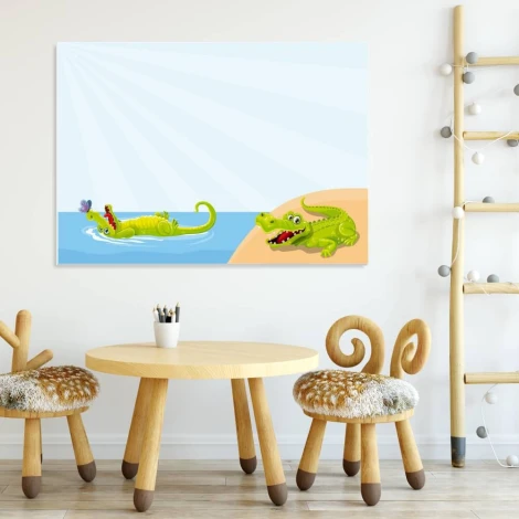 Dry-erase board for kids featuring crocodiles - Graphic design with a crocodile in water against a sky backdrop.