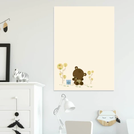 Dry-erase board for kids featuring a bear design, perfect for bright children\'s rooms with stylish furniture.