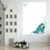 Dry-erase board for kids featuring a pug in a blue dinosaur costume on a white background.