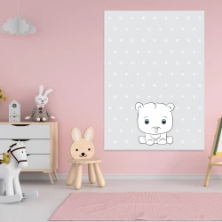 Dry-erase board for kids featuring a dog design, perfect for a child\'s room with light pink walls.