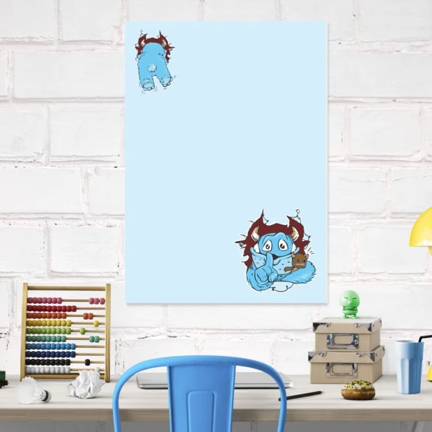 Dry-erase board for kids, monster design 503 - Office setup with light-colored walls and furniture in shades.
