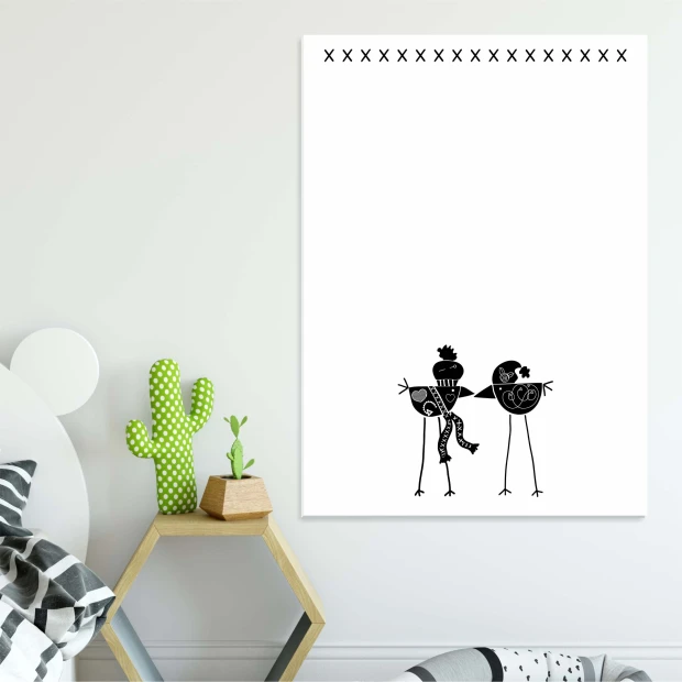 Dry-erase board for kids with birds design - Two birds on a white background, one with lace pattern.