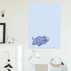 Dry-erase board for kids featuring an elephant, styled in a bright children\'s room with light walls and white furniture.