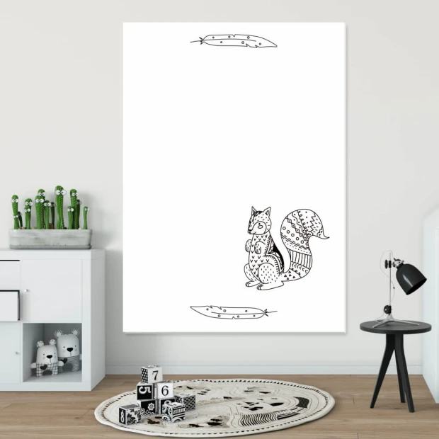 Dry-erase board for kids featuring a squirrel design, styled in a bright, minimalist children\'s room.