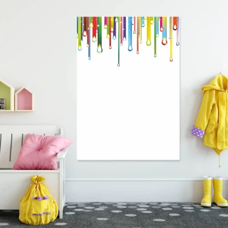 Colorful drops magnetic whiteboard 097 - Graphic design. Colorful drops in various shapes hang from the top.