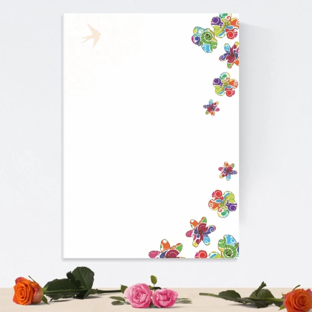Colorful flowers magnetic whiteboard 082 - Graphic design. Flowers in various colors in the corner on a white background.