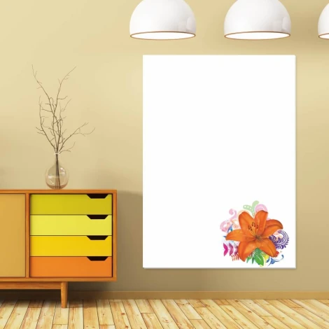 Hibiscus flower magnetic whiteboard 098 - Styled in a bright living room with light-colored walls and wooden accents.