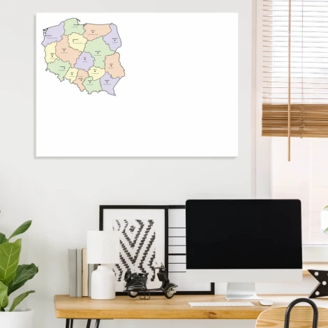 Magnetic dry-erase map of Poland with provinces, ideal for office decor. Bright walls and furniture.