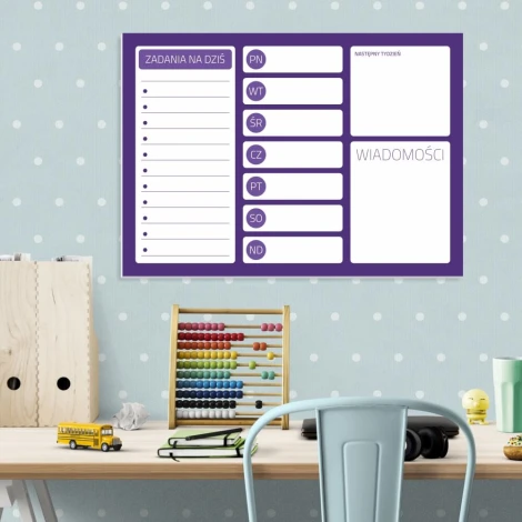Magnetic dry-erase planner board 242 - Rectangular design with sections for days of the week and additional space.