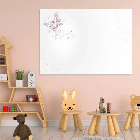 Magnetic dry-erase butterfly board 081 - Decor in a child\'s room with light-colored walls and natural furniture.