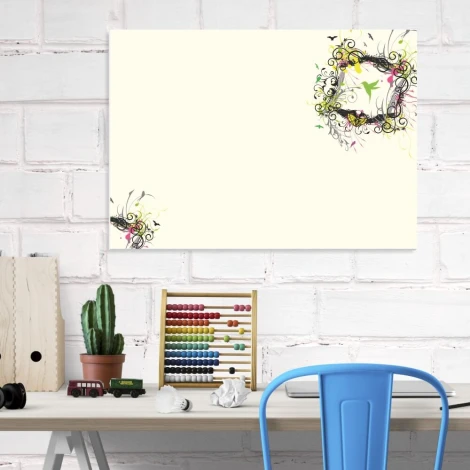 Magnetic dry-erase board 104 - Graphic design featuring colorful butterflies and birds.