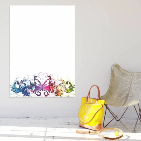 Magnetic dry-erase board featuring colorful butterflies surrounded by flowers.