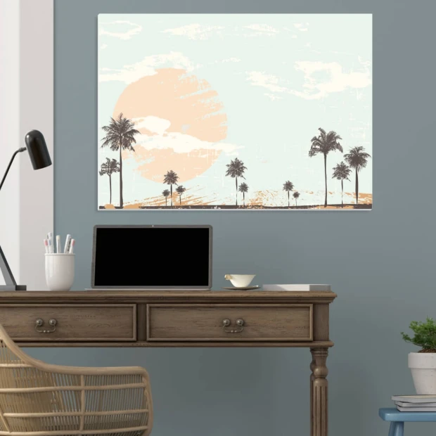 Magnetic whiteboard 088 - Office setup with light-colored walls, wooden furniture, and plants.