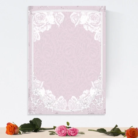 Magnetic dry-erase board 075 - Graphic design with pink background, white roses, and decorative elements.