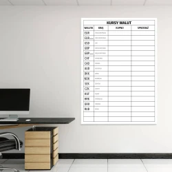 Dry-erase currency exchange board 481 - Office setup with light-colored walls and minimalist furniture.