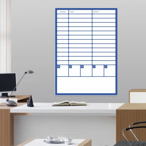 Magnetic meeting planner whiteboard 266 - Office setup with gray walls and furniture.