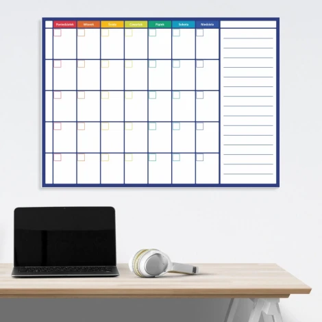 Weekly dry-erase magnetic planner board 261 - Office setup with light-colored walls, minimalist design.