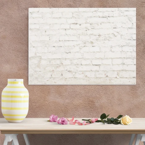 Magnetic dry-erase board with a brick design, perfect for modern interiors. Walls in shades of beige.