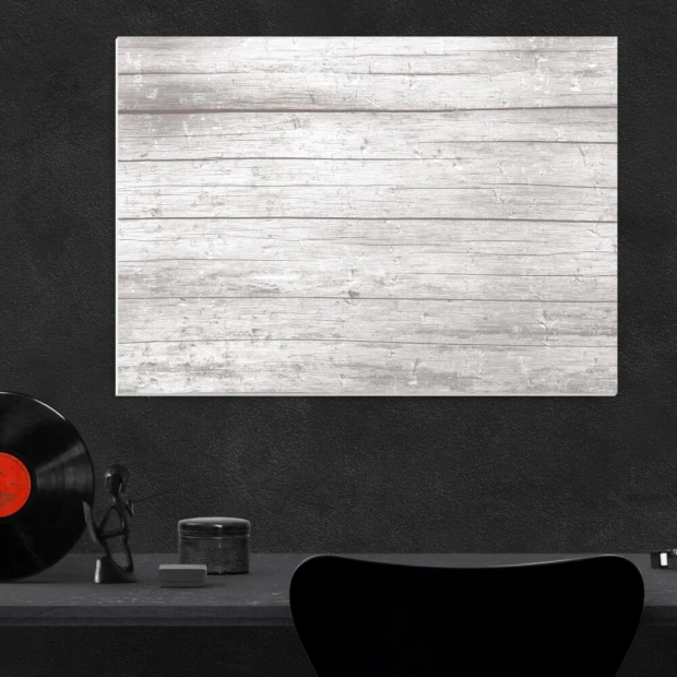 Magnetic whiteboard with a graphic design of light horizontal planks in shades.