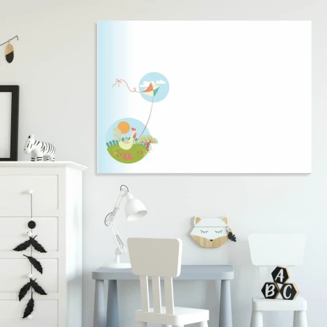 Magnetic dry-erase board for kids, rooster design, featuring colorful elements.