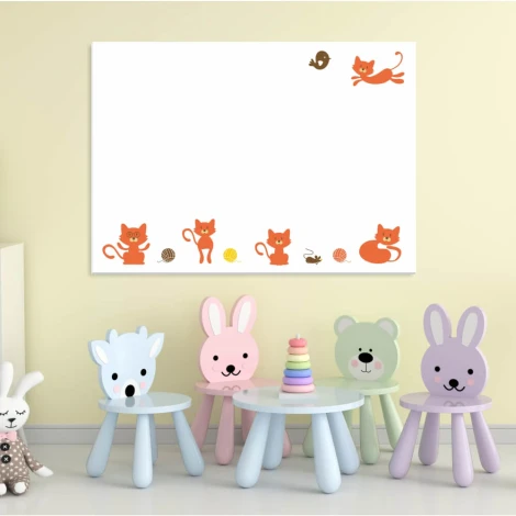 Magnetic dry-erase board for kids featuring cats, perfect for a colorful children\'s room decor.