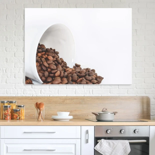 Magnetic whiteboard coffee 208 - Kitchen arrangement with light walls and wooden furniture in neutral colors.