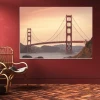 Magnetic whiteboard featuring the Golden Gate Bridge, styled in a room with red walls and wooden decor.