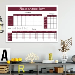Magnetic dry-erase fitness planner 430 - Styled in a modern interior with light-colored walls, minimalist design.