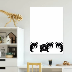 Dry-erase board for kids featuring black bears in various poses on a white background.