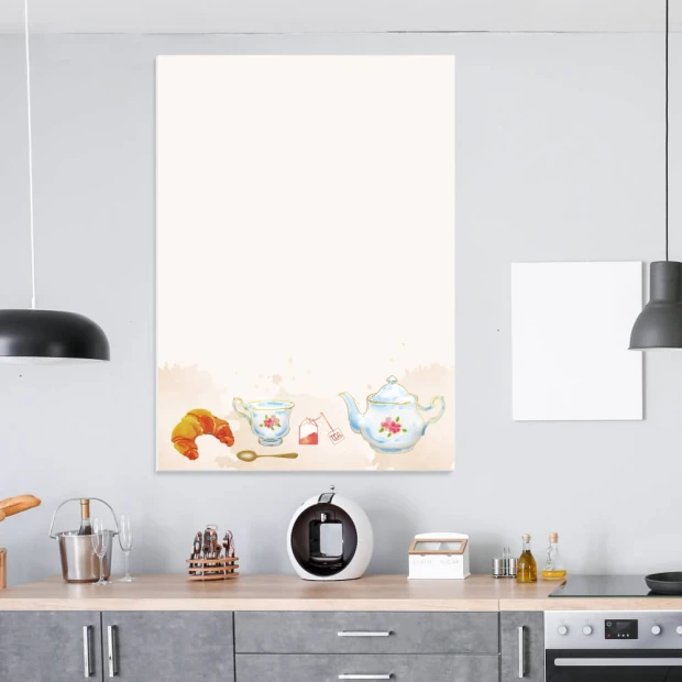 Tea dry-erase board 553 - Kitchen arrangement with gray furniture, light walls, and modern lighting.