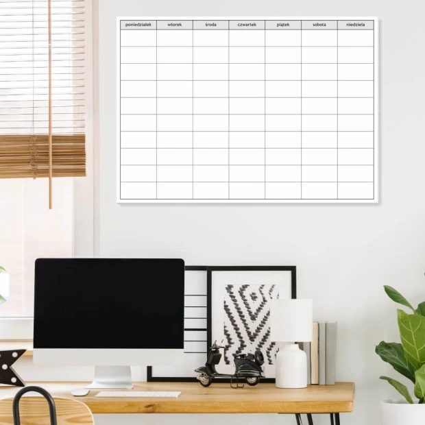 Magnetic dry-erase board 038 weekly planner - Office setup with light-colored walls and wooden furniture.