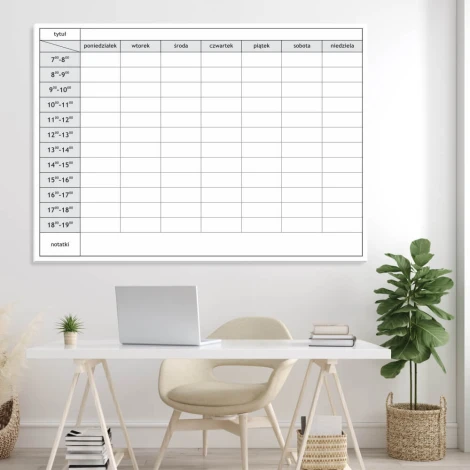 Magnetic whiteboard 040 weekly planner - Office setup with light-colored walls and modern furniture.