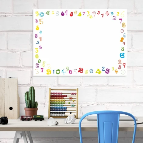 Magnetic whiteboard with colorful numbers in various shapes on a white background. Model 004 - Graphic design.