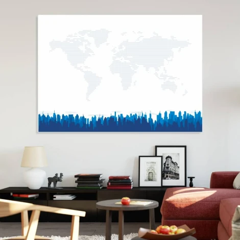 Magnetic whiteboard city 007 - Living room setup with light-colored walls and gray furniture.