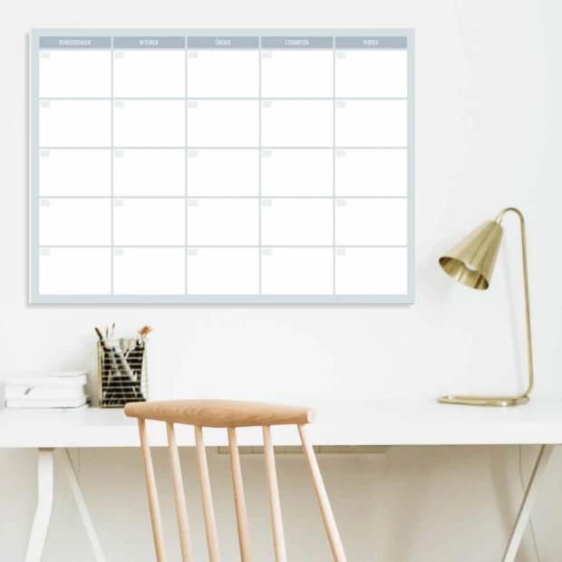 Weekly planner whiteboard 508 - Office setup with light-colored walls and minimalist furniture.
