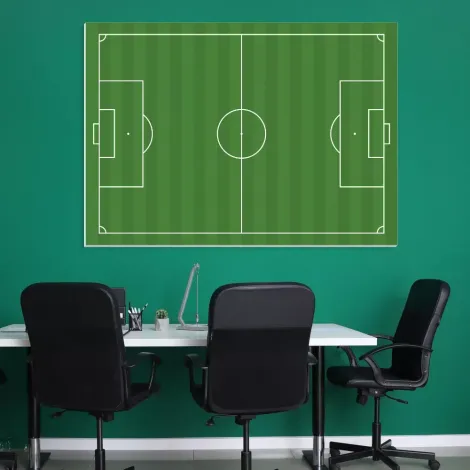 Magnetic dry-erase tactical board for soccer, 322 size - Office setup with green walls.