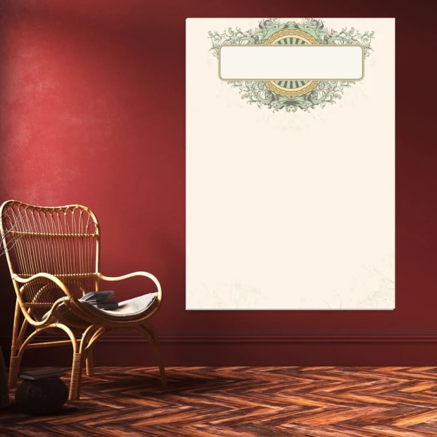 Magnetic dry-erase board 076 - Office setup with dark red walls and wooden floor.