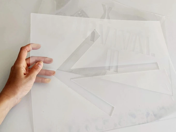 Reusable painting stencil, 2mm thick: arrow A3 - 1 piece, arrow A2 - 1 piece, survival A3 - 1 piece.