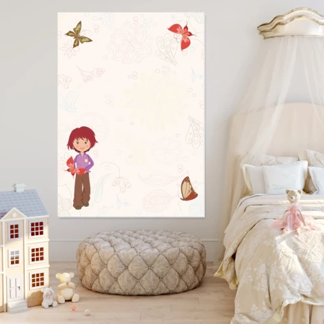 Magnetic dry-erase board for girls, butterfly design, perfect for a child\'s room with light-colored walls.