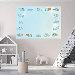 Magnetic dry-erase board for kids featuring vehicles 123 - Ideal for a bright children\'s room decor.