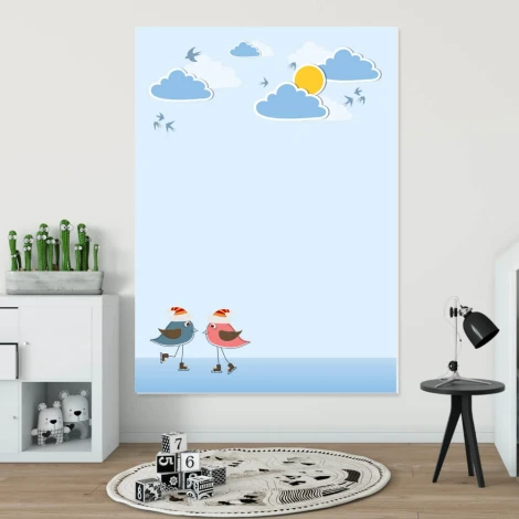 Magnetic dry-erase board for kids with birds and clouds, perfect for brightening up a children\'s room.