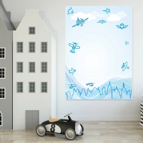 Magnetic dry-erase board for kids with airplane design, perfect for brightening up a child\'s room.