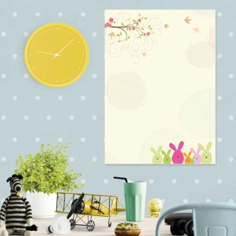Magnetic dry-erase board for kids featuring bunnies, perfect for brightening up a child\'s room.